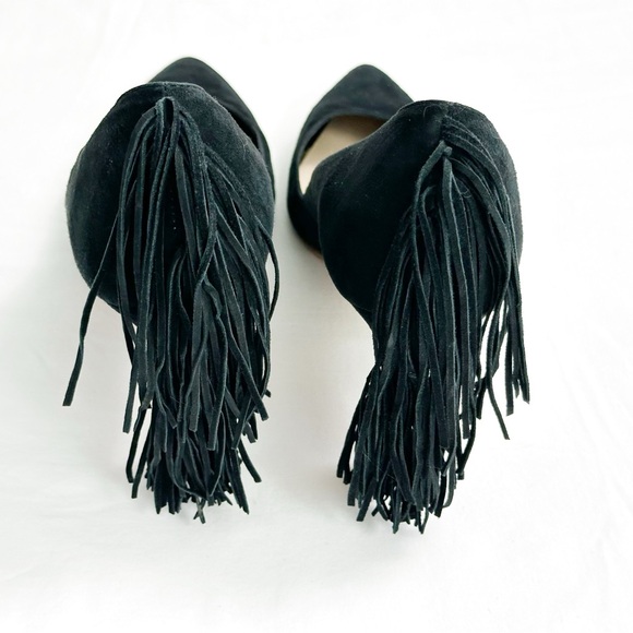 Loeffler Randall Pari Fringe Pumps Size 8.5 Black Heel Pointed Toe Suede Leather - Picture 12 of 13